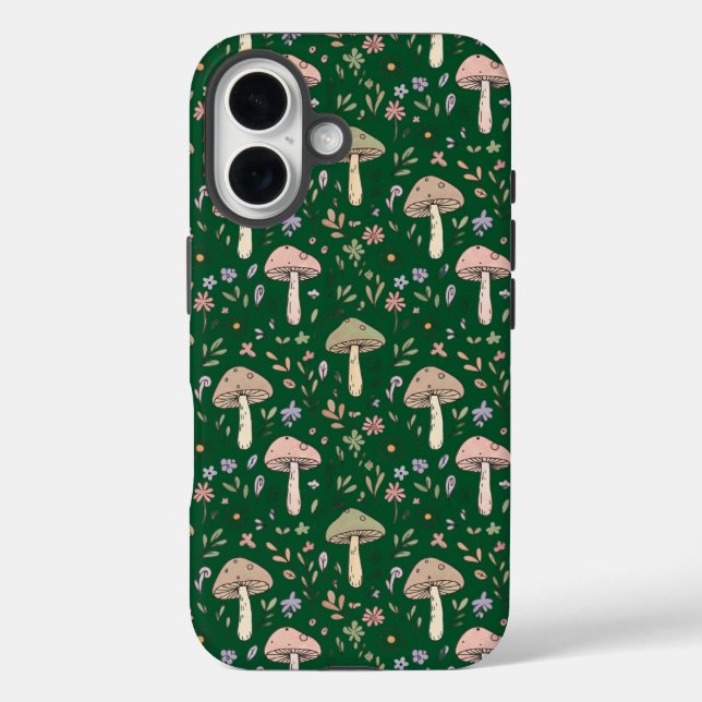 Dunkler Wald Smaragd Pilze Nahtloser Forestcore Case-Mate iPhone Hülle (Rückseite)
