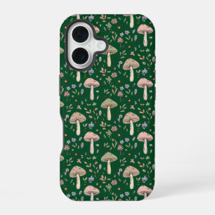 Dunkler Wald Smaragd Pilze Nahtloser Forestcore iPhone 16 Hülle