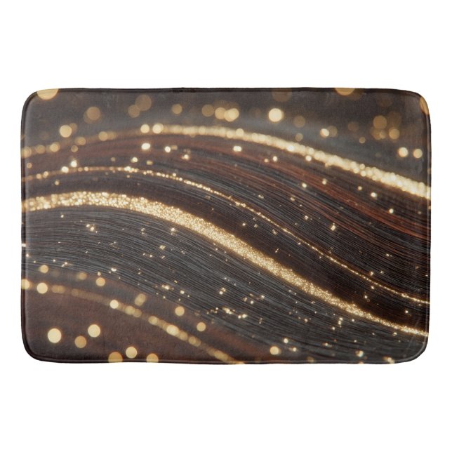 Dunkler Walnussbaum mit glänzenden Goldflüssen Badematte (Vorderseite)