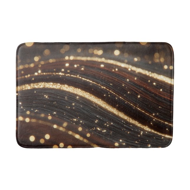 Dunkler Walnussbaum mit glänzenden Goldflüssen Badematte (Vorderseite)