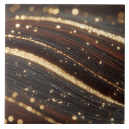 Dunkler Walnussbaum mit glänzenden Goldflüssen Fliese