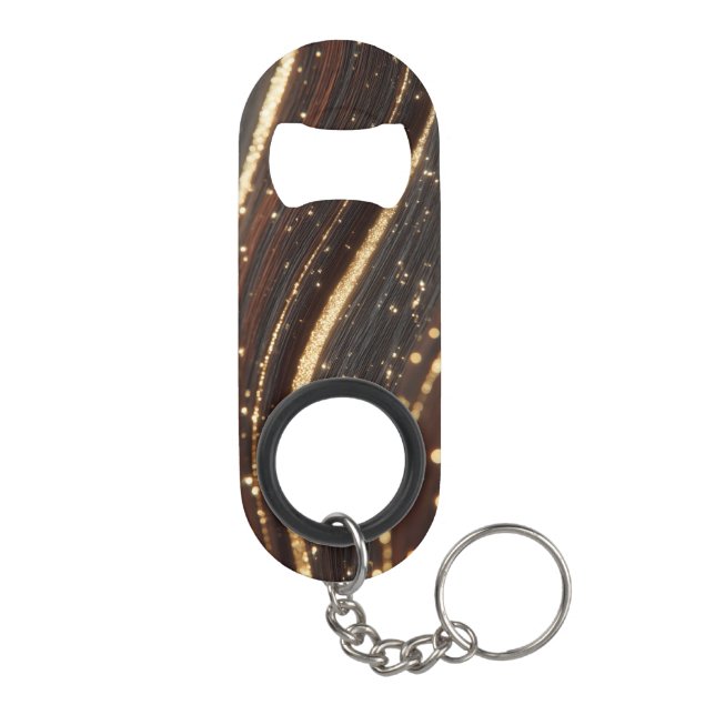 Dunkler Walnussbaum mit glänzenden Goldflüssen Mini Flaschenöffner (Rückseite)