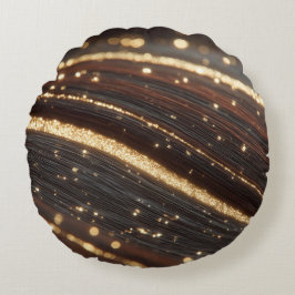 Dunkler Walnussbaum mit glänzenden Goldflüssen Rundes Kissen