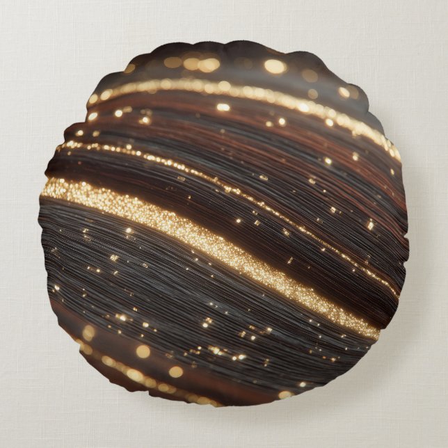 Dunkler Walnussbaum mit glänzenden Goldflüssen Rundes Kissen (Vorderseite)