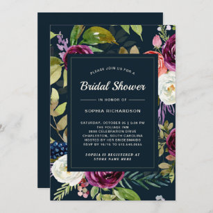 Dunkler Watercolor BlumenBoho   Brautparty Einladung