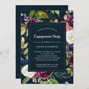Dunkler Watercolor BlumenBoho   Verlobungs-Party Einladung