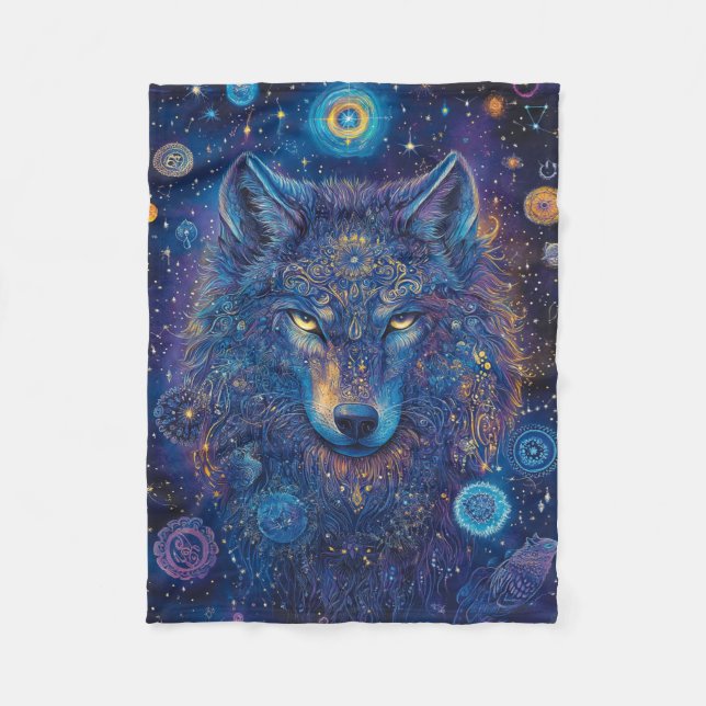 Dunkler Wolf Mandala Sternenhimmel Fleecedecke (Vorderseite)