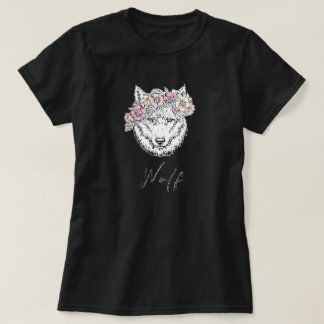 Dunkler Wolf Vintage Rosa Gelbe Blume Floral T-Shirt