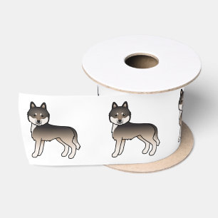 Dunkler Wolfgrauer Sibirischer Husky Süßer Cartoon Satinband