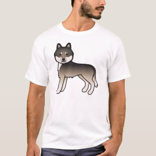 Dunkler Wolfgrauer Sibirischer Husky Süßer Cartoon T-Shirt