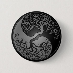 Dunkler Yin Yang Baum Button