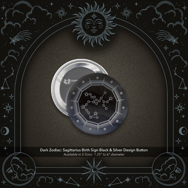 Dunkler Zodiac: Schütze-Sternzeichen Schwarz & Sil Button (Dark Zodiac: Sagittarius Birth Sign Black & Silver Button)