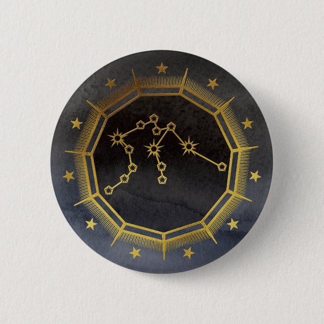Dunkler Zodiac: Wassermann Geburtszeichen Schwarz  Button (Vorderseite)