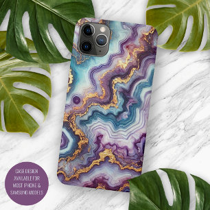 Dunkles Amethyst Purpur Teal Blau Gold Marmormuste iPhone 16 Pro Max Hülle