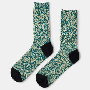 Dunkles Aquamarin & Imitats Vintages Blumenmuster Socken