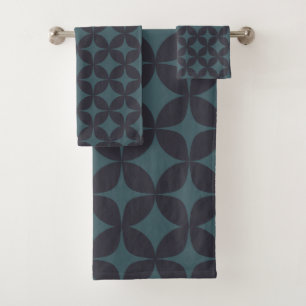 Dunkles Aquamarines, einfaches geometrisches Muste Badhandtuch Set