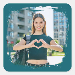 Dunkles Aquamarines modernes Grunge Border Foto Quadratischer Aufkleber