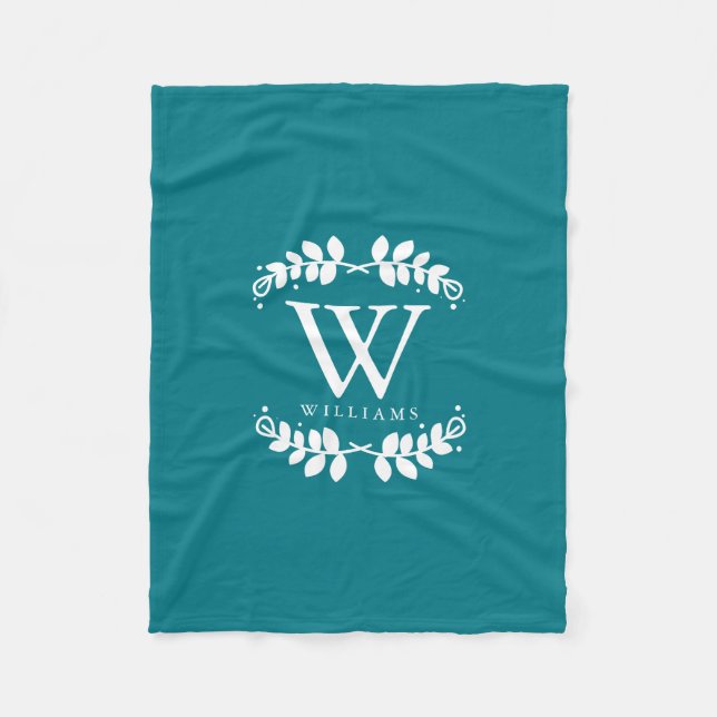 Dunkles aquamarines Monogramm Fleecedecke (Vorderseite)