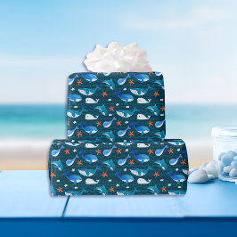 Dunkles Aquamarines Whale-Muster Geschenkpapier