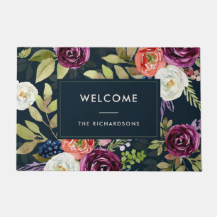 Dunkles Aquarell BlumenBoho Willkommen Fußmatte