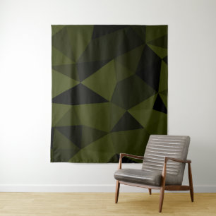 Dunkles Armeegrün schwarzes geometrisches Maschenm Wandteppich