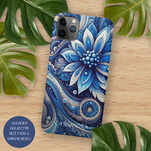 Dunkles Azure-Navy-Blau-Schwarzes Paisley-Kunstmus iPhone 16 Pro Max Hülle