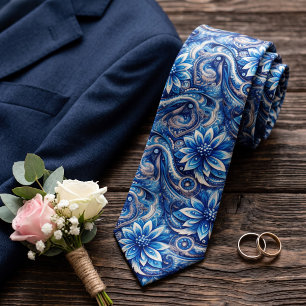 Dunkles Azure-Navy-Blau-Schwarzes Paisley-Kunstmus Krawatte