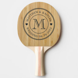 Dunkles Bambus-Hochzeits-Monogramm Herz Tischtennis Schläger
