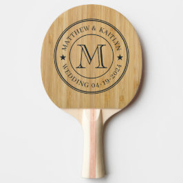 Dunkles Bambus-Hochzeits-Monogramm-Stern Tischtennis Schläger