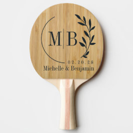 Dunkles Bambusblatt Hochzeitsmonogramm Tischtennis Schläger