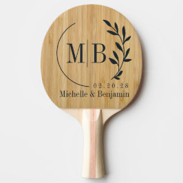 Dunkles Bambusblatt Hochzeitsmonogramm Tischtennis Schläger