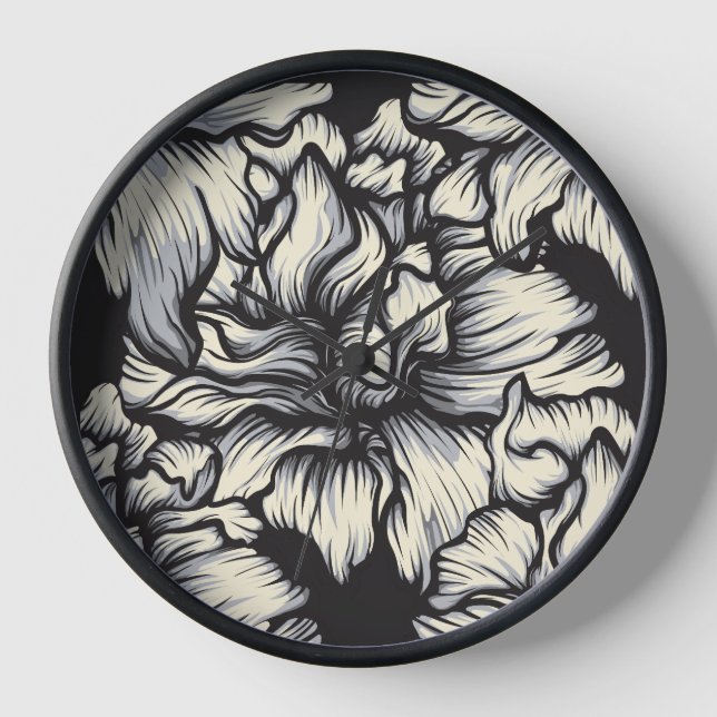 Dunkles Barock-Blumenmuster Uhr (Vorderseite)