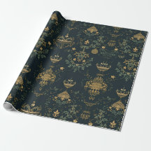 Dunkles Barock-Gold-Ornament-Geschenkpapier 