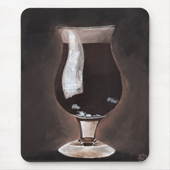 Dunkles Bier in Tulip Glass Porter Kunstmalerei Mousepad (Vorne)