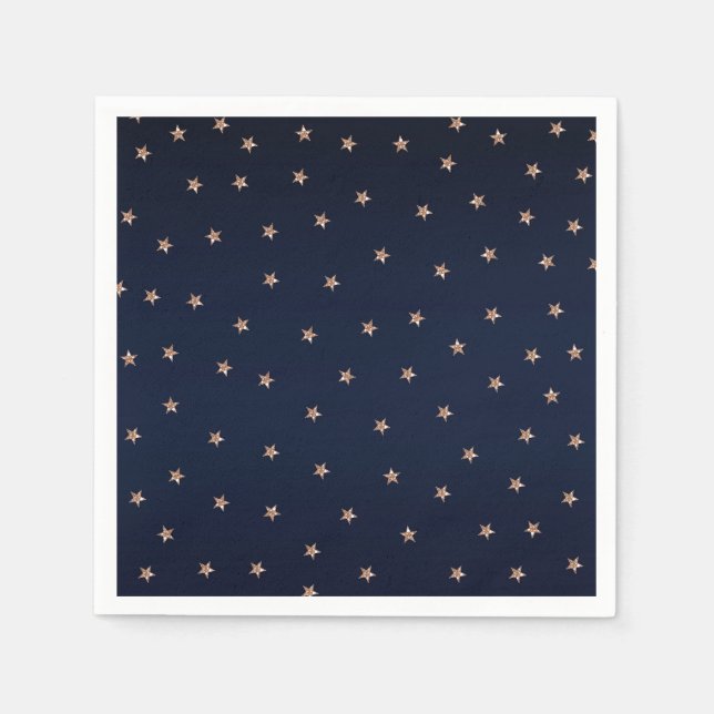 Dunkles Blau & Rose Gold Pink Glittery Sterne Star Serviette (Vorderseite)