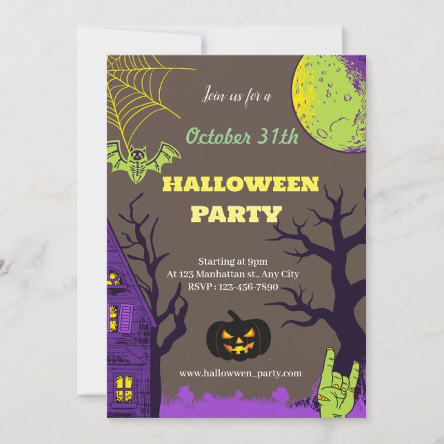Dunkles blaues Spooky-Halloween-Party Einladung (Vorderseite)