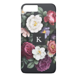 Dunkles Blumen auf Monogramm des Schwarz-  Case-Mate iPhone Hülle