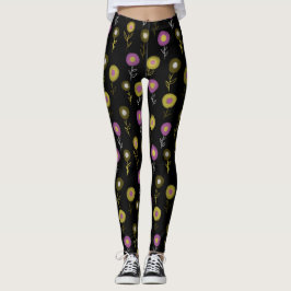 Dunkles Blumenmuster - Gelbrosa runde Blume Leggings