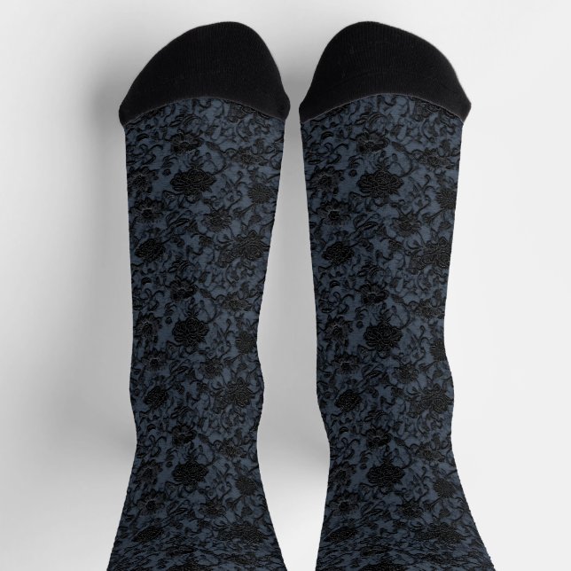 Dunkles Blumenmuster mit Spitzenoptik Socken (Oben)