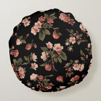 dunkles Blumenmuster ​vintage Kirschblüten ​Stimmu Rundes Kissen