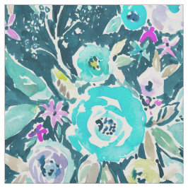 Dunkles Boho blaues BlumenAquarell-Muster Stoff