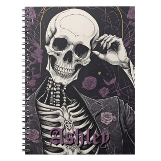 Dunkles Boho-Gotik-Skelett & Rosen Halloween Notizblock