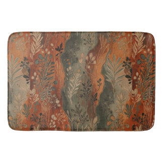 Dunkles Boho-Terrakotta-Sage-Botanikmuster Badematte