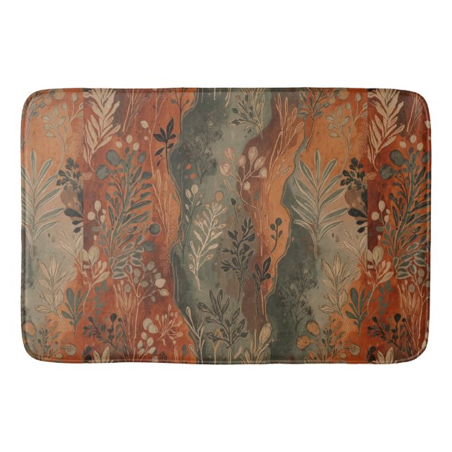 Dunkles Boho-Terrakotta-Sage-Botanikmuster  Badematte (Vorderseite)