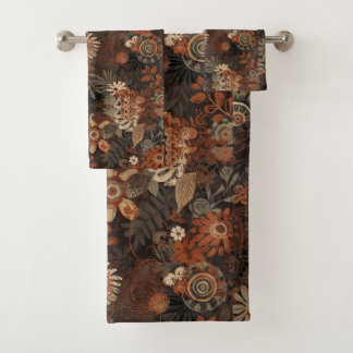 Dunkles Boho-Terrakotta-Sage-Botanikmuster  Badhandtuch Set