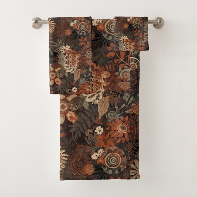 Dunkles Boho-Terrakotta-Sage-Botanikmuster  Badhandtuch Set (Insitu)