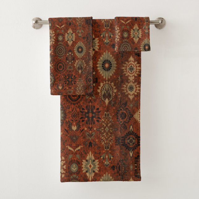 Dunkles Boho-Terrakotta-Sage-Botanikmuster  Badhandtuch Set (Insitu)
