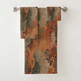 Dunkles Boho-Terrakotta-Sage-Botanikmuster Badhandtuch Set