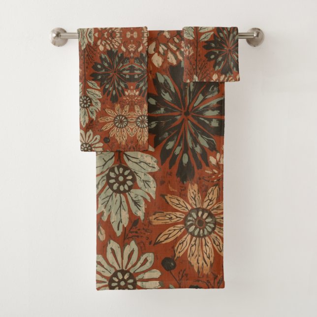 Dunkles Boho-Terrakotta-Sage-Botanikmuster  Badhandtuch Set (Insitu)
