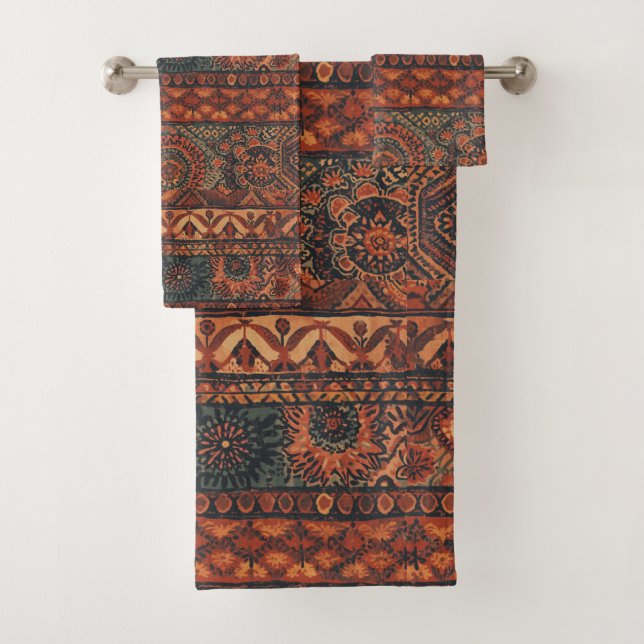 Dunkles Boho-Terrakotta-Sage-Botanikmuster  Badhandtuch Set (Insitu)